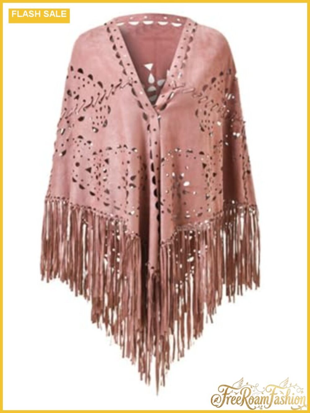 Faux Suede Fringe Tassel Shawl Wrap Poncho Cape Open Front Cardigan